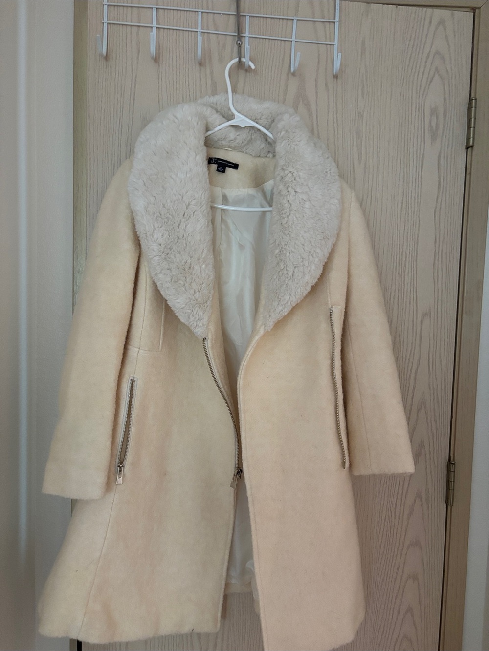 INC International Concepts Cream Teddy Collar Coat